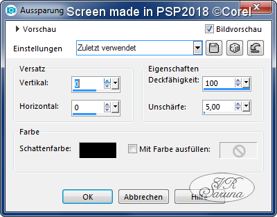 Screen PSP - Rahmen 01 Einstellungen Aussparungseffekt