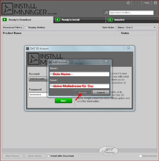 DIM Account eintragen Screen DIM Account eintragen