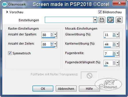 Screen PSP - Rahmen 02 Glasmosaik Einstellungen